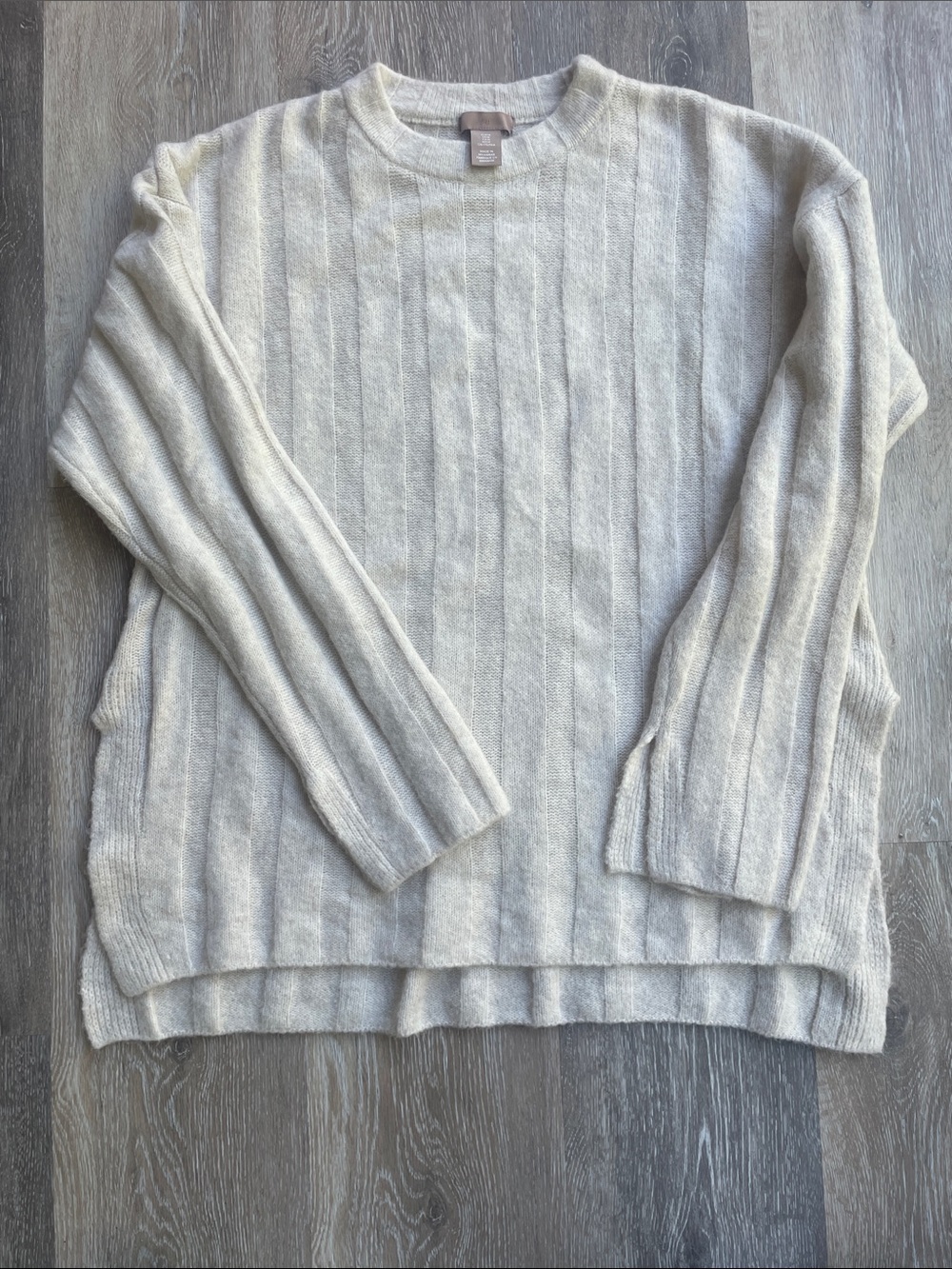 H&M Off White Ribbed Oversized  Wool Blend Crewneck Sweater Size M